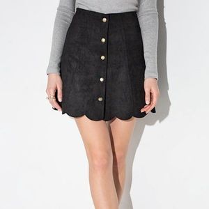 LF scalloped suede black mini skirt